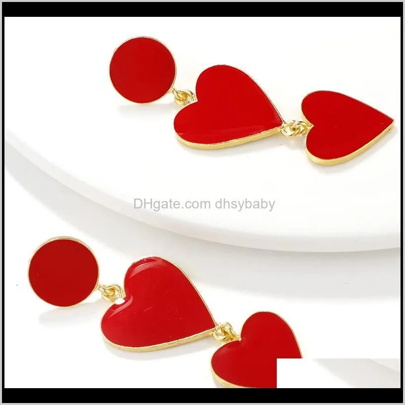 new design red heart long dangles for women girl lady vintage fashion statement earring gold earring trendy jewelry