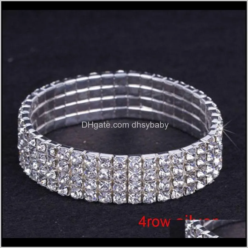 12 pieces lots 1-10 row silver bracelets crystal rhinestone elastic bridal bangle bracelet stretch wholesale wedding accessories for