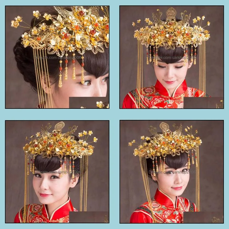 Retro Chinese Style Phoenix Crown Accessory Crowns Hair Bands Tiaras Hairgrips Headpieces Jewelry Headbands