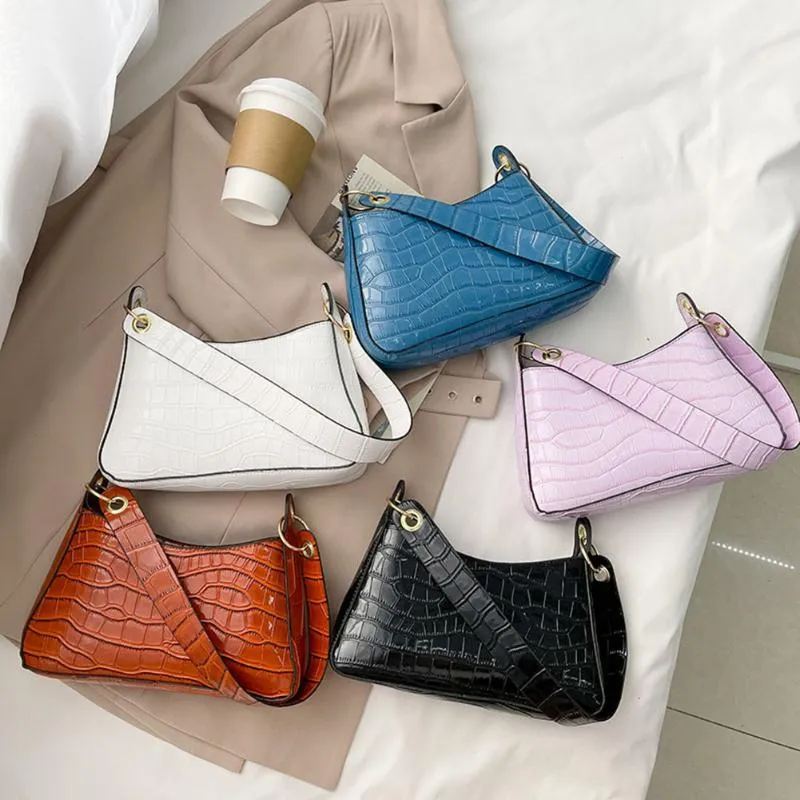 Women Purses PU Leather Handbags Solid Alligator Pattern Casual Underarm Bags Fashion Wallet Shoulder Ladies Baguette Bag Cross Body