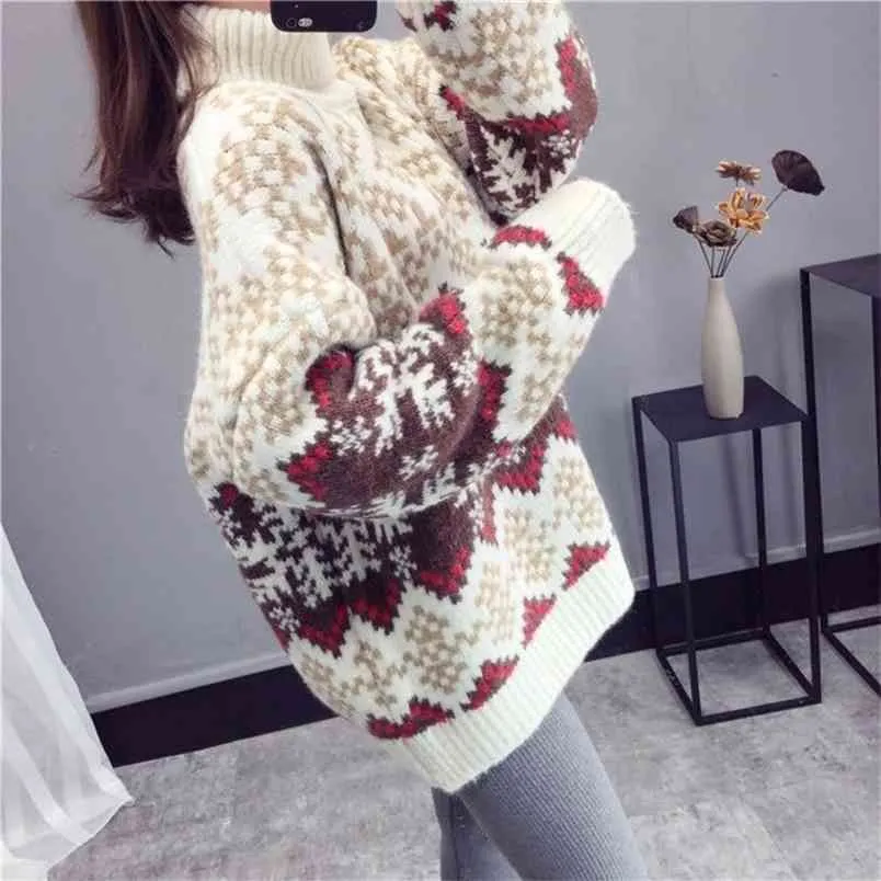 Winter Spring Style Lazy Wind Net Red Super Fire Retro Turtleneck Pullover Shirt Loose Thick Sweater Women 210427