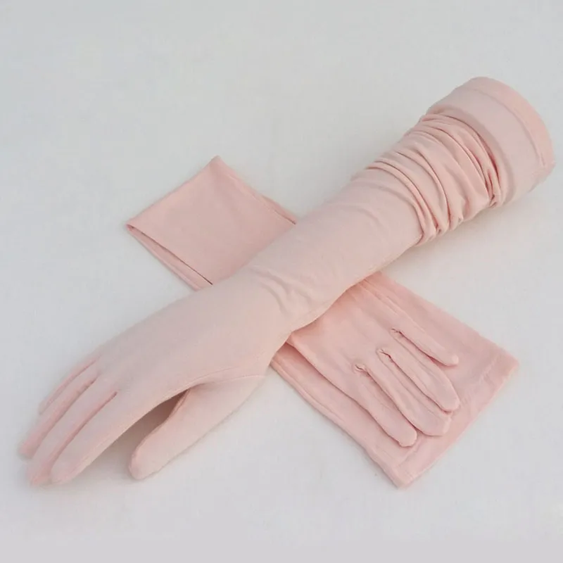 Women Summer Long Cotton Modal Sunscreen Gloves Arm Cotton Half Finger Gloves Cuff Sun Hand Protection Anti-UV Driving Gloves (5)