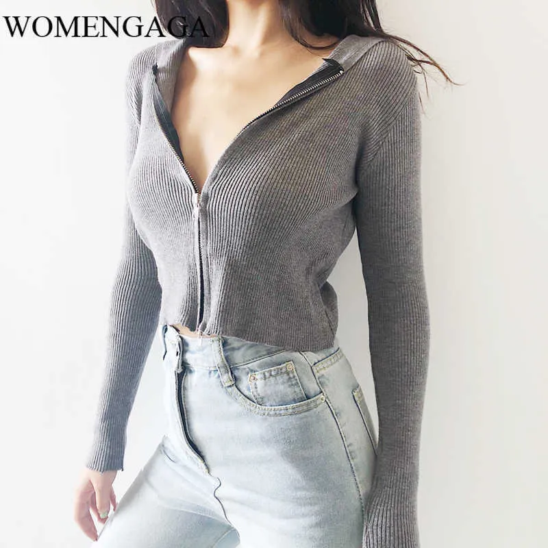 Mulheres Primavera Sexy Ribbed Kint Zip Up Cardigan Cardigan Zíperes De Tricô Tops T Menina EJXX 210603