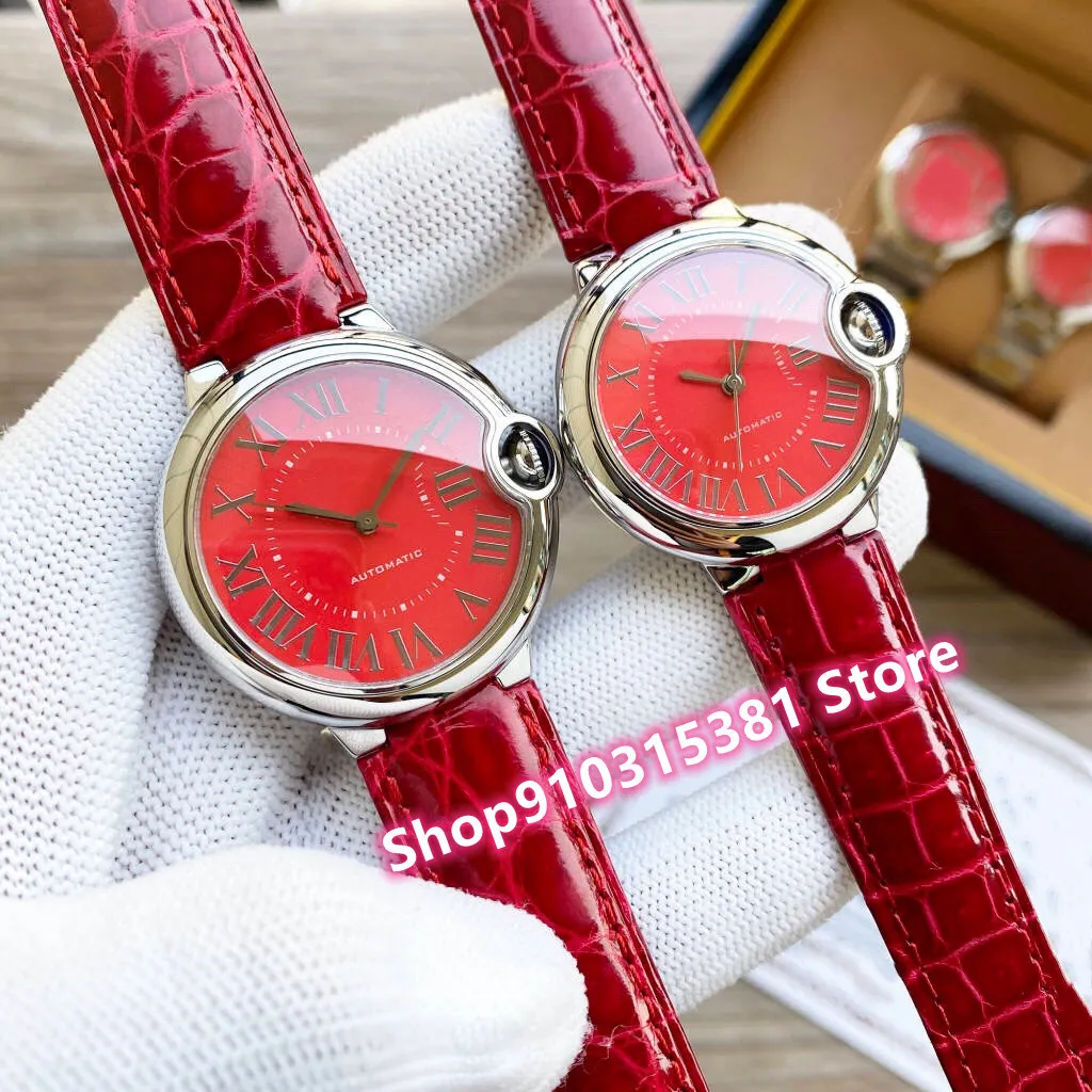 33mm 36mm Classic Brand Automatic Mechanical watches Women Red Leather sapphire Wristwatch Casual Rome Number clock waterproof