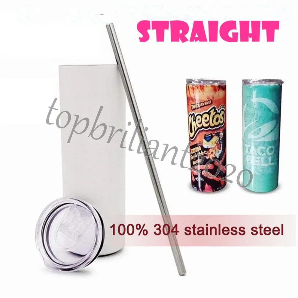 us stock 20oz sublimation straight tumblers mugs with straw 100 304 stainless steel water bottles double insulated cups white