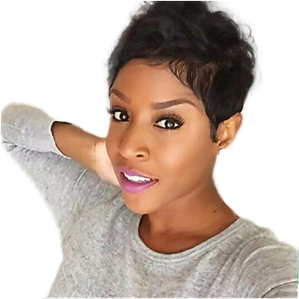 Short BobWig With Bangs Straight Brazilian pixie cut Wigs For Black Women Human Hair Glueless Full Machine Made Remy HumanHair Wig