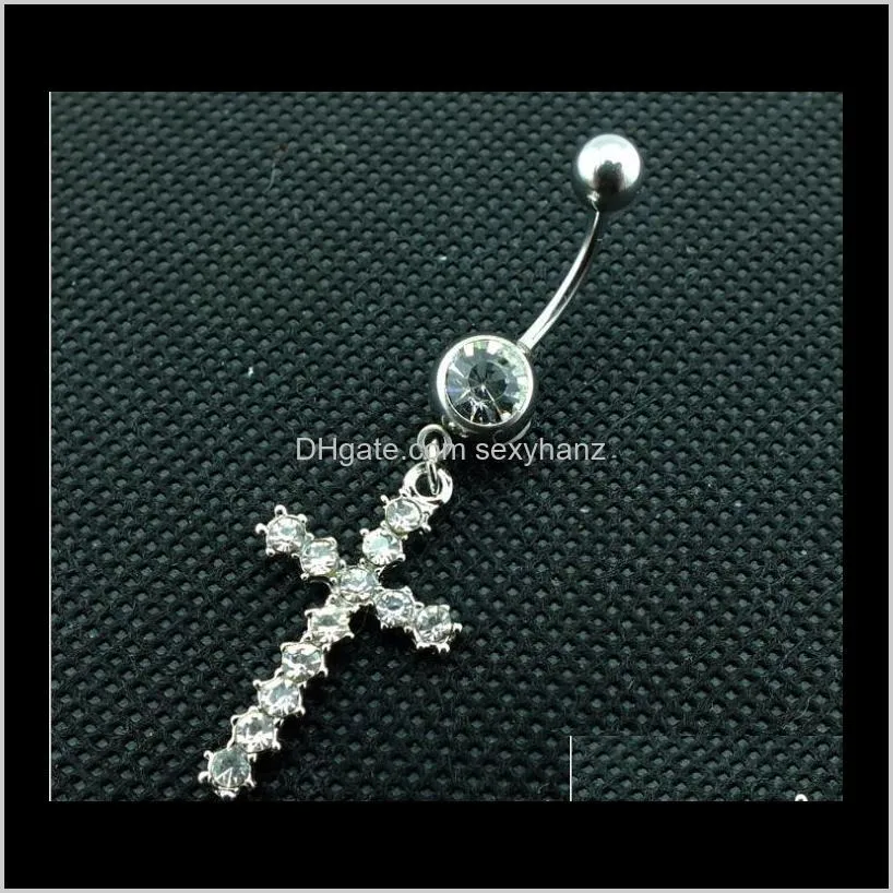 d0192 ( 1 color ) the cross style 018-01 belly button navel rings with clear stones body piercing jewelry shipping