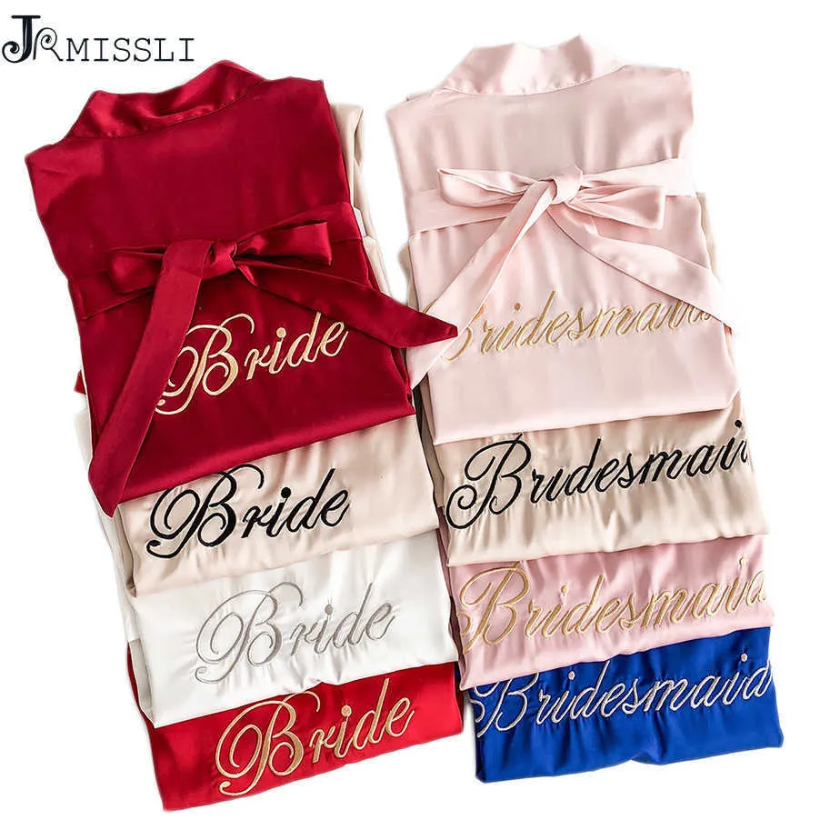 JRMISSLI Vestidos de seda Albornoz de boda para mujeres Satén Dama de honor Robes Equipo de novia Ropa de dormir Personalidad personalizada 210924