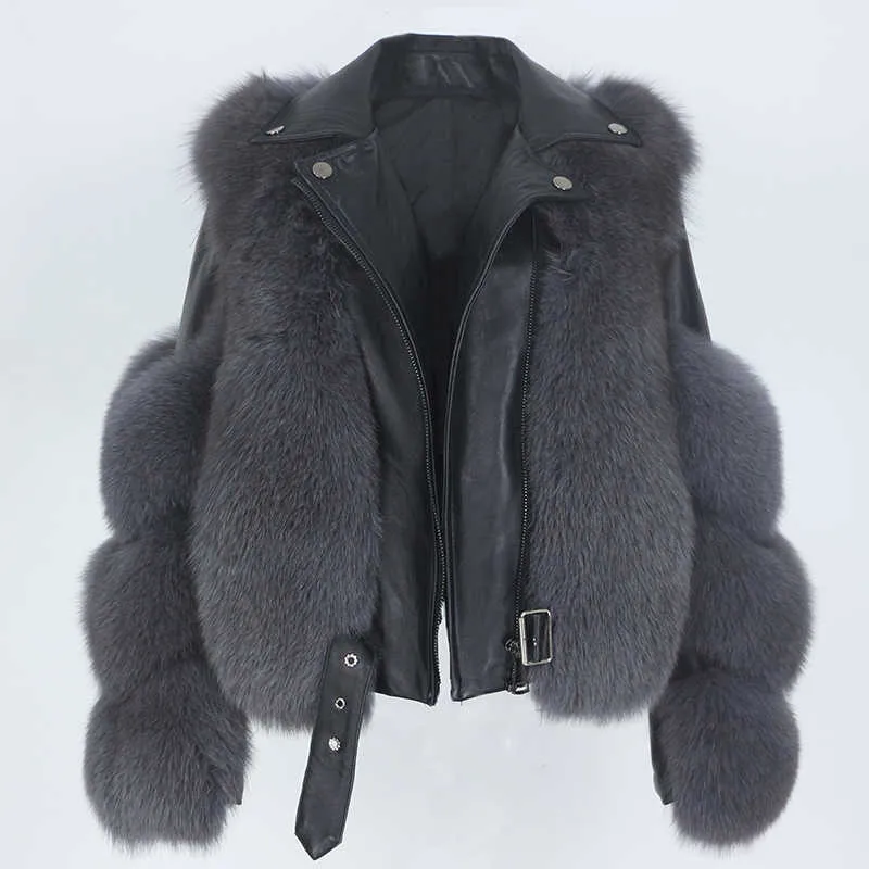 MENINA BONITA Real Fur Coat Vest Winter Jacket Women Natural Genuine Leather Outerwear Detachable Streetwear Locomotive 210906