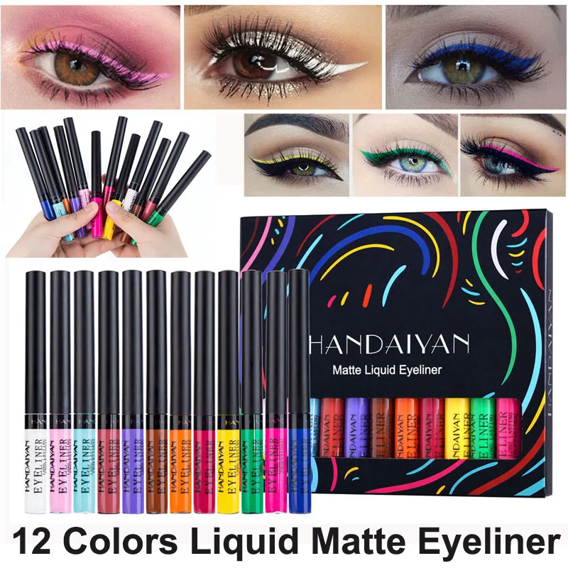 Eyeliner liquido opaco colorato 12 colori Set Trucco Professionale Penna per eyeliner impermeabile a lunga durata dai colori brillanti Marca HANDAIYAN Matita per eyeliner