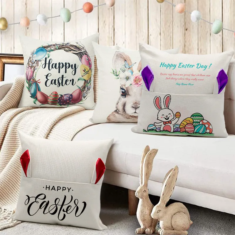 6 cores! Sublimação Poliéster Bunny Orelha fronha 40 * 40 cm em branco travesseiro caso cute sofá almofada decoração de casa Páscoa DIY presente