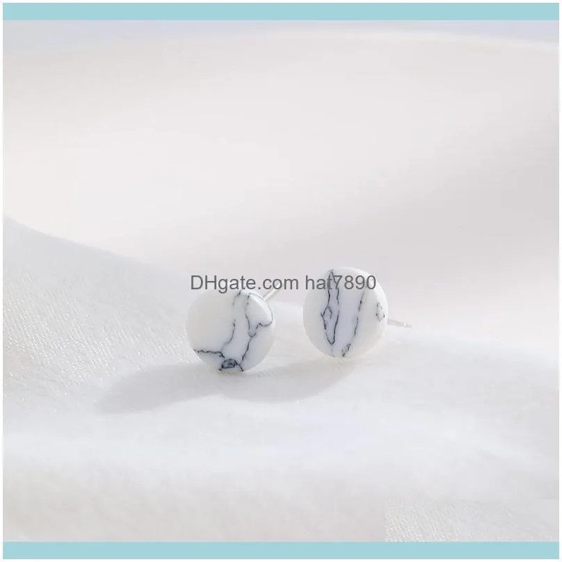 S925 Tremella nail Korean fashion size round triangle marble Earrings temperament popular exquisite jewelry women