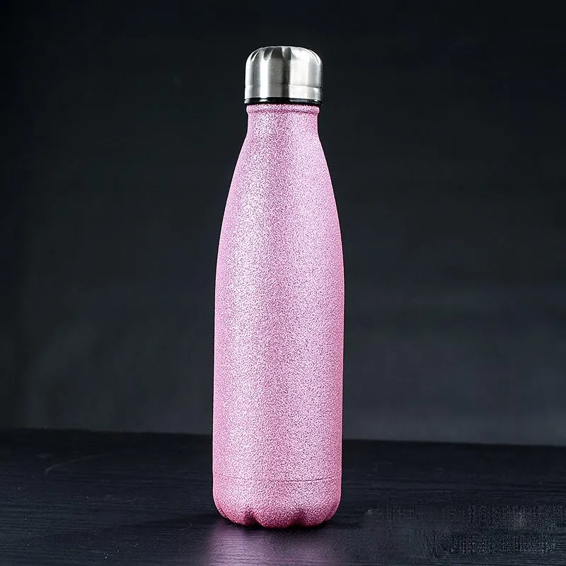 New 17oz Glitter Water Bottles Stainless Steel Vacuum Insulated Water Bottle Double Wall Cola Shape Outdoor Travel Sports Mug