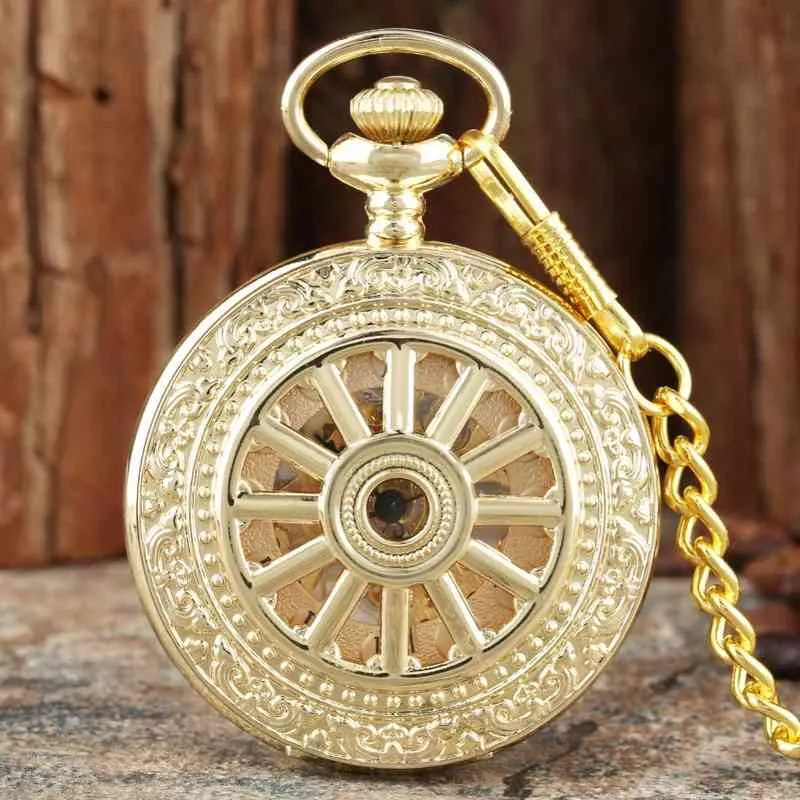 Royal Golden Mechanical Pocket Watch Hollow Skeleton Roman Numbers Display Beste Accessoire Hanger Klok voor Mannen Pak Reloj