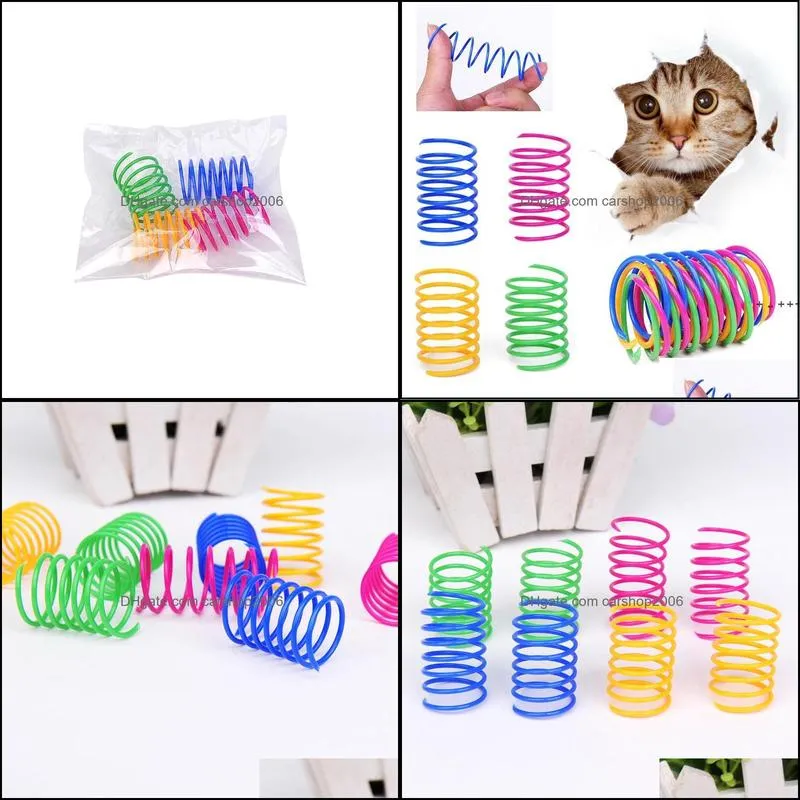 4pcs Kitten Cat Toys Colorful Plastic Spring Cat Toys Bouncing Coil Spiral Springs Toy Pet Supplies GWB12554