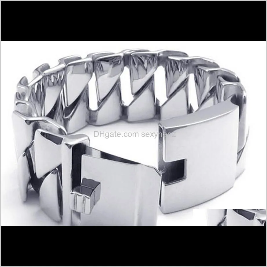 316L Stainless Steel Men`s Bracelet Heavy Curb Link Bangle 8.8``x 31mm