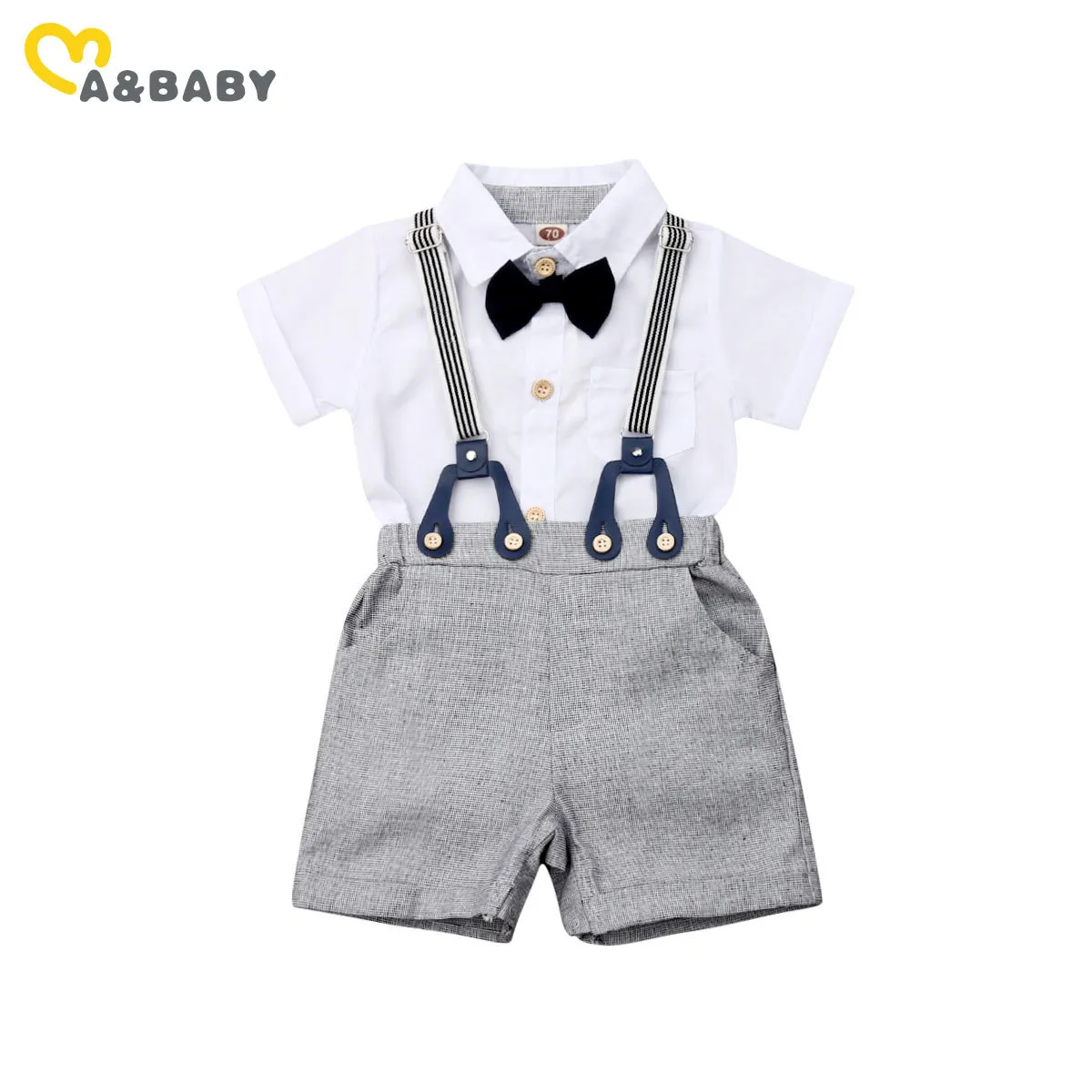 0-24M Summer Toddler born Baby Boy Clothes Set Formal Gentleman Suit Romper Overall Pants Party Birthday Outfits 210515
