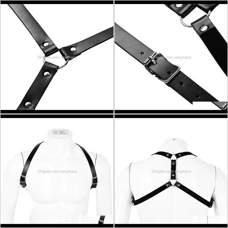 newest men lingerie imitation leather shoulder harness belt punk costume straps body chest harness bondage costume tights zentai