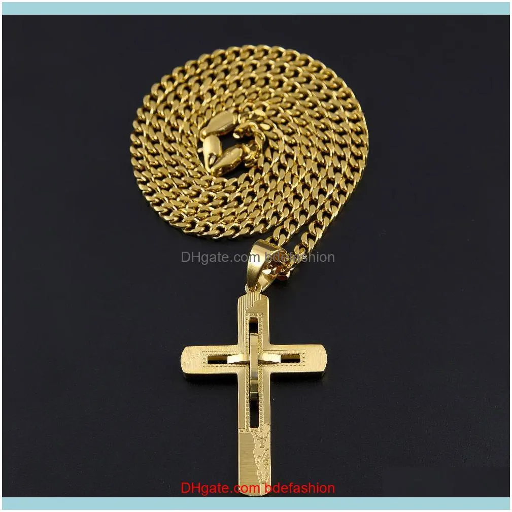 New Men Stainless Steel Hollowed Out Crossing Pendant Necklace Jewelry Gold Plated Pendant Necklace For Gift