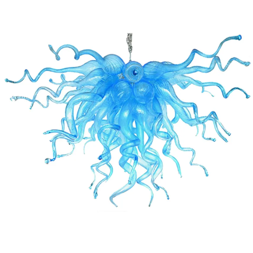 Modern Led Hand Blown Glass Chandelier Pendant Lamp Solid Color Blue Light for Corridor Bedroom Restaurant Art Deco Balcony Aisle Home Lighting 70 By 40cm