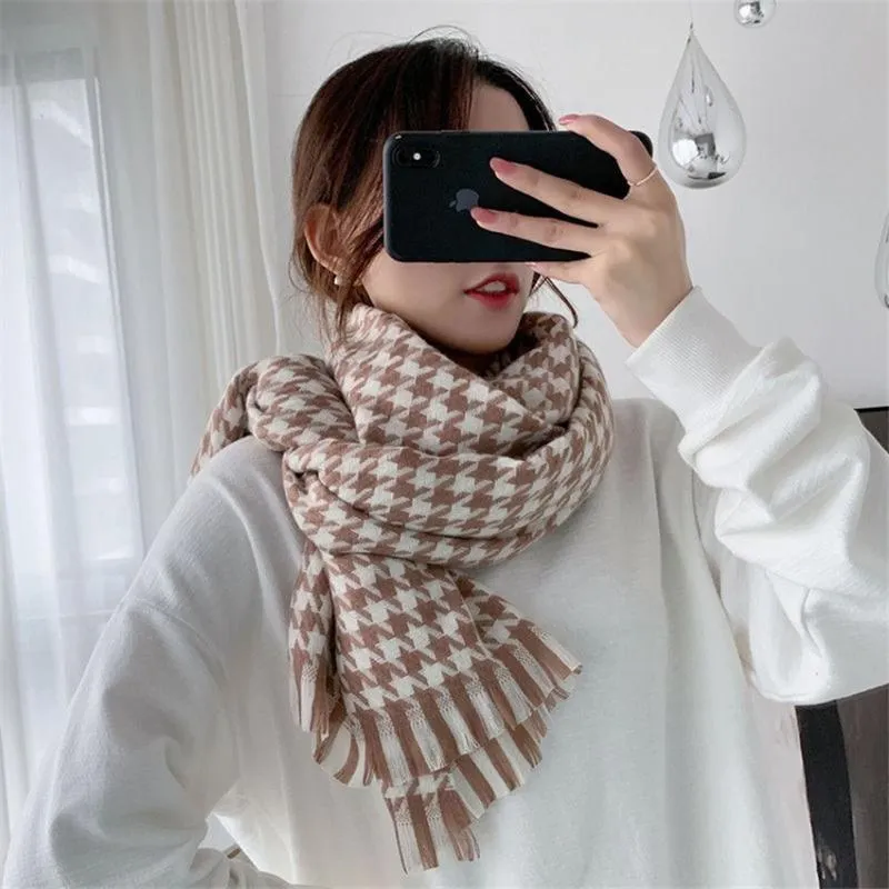 Scarves Fashion Blanket Scarf For Women Plaid Black And White Houndstooth Cashmere Warm Thick Long Pashmina Shawls Tassel From 11 21 DHgate