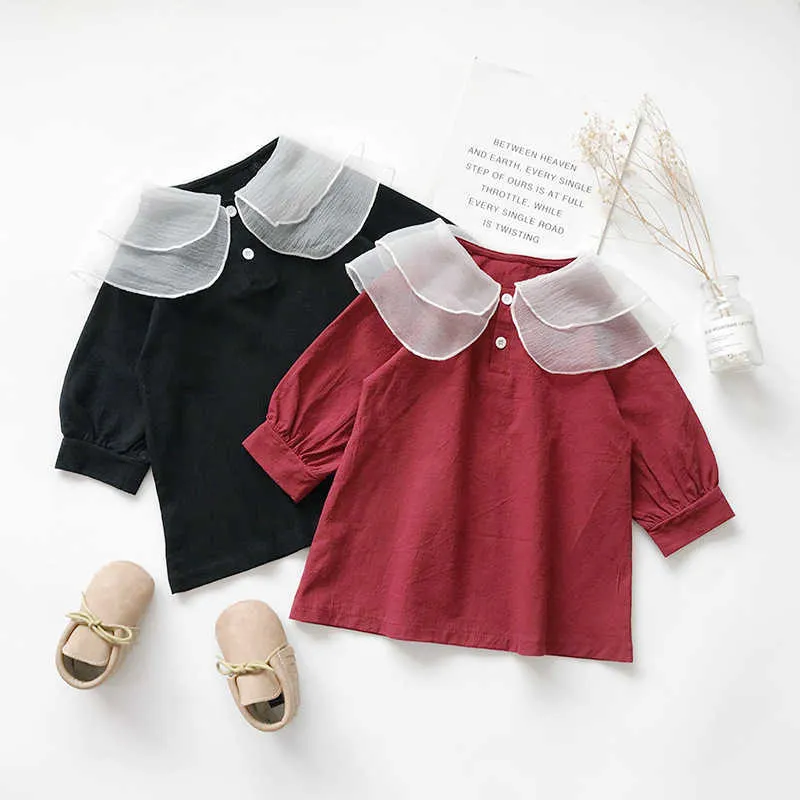 2021 Girls Fall Lace Lapel Long Sleeve Dress Clothes Kids Wholesale Clothing Q0716