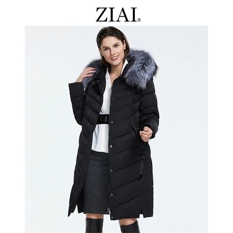 Ziaiレディース冬ダウンジャケットプラスサイズコートロングルーズファーカラー女性パーカーファッション工場品質FR-2160 211008