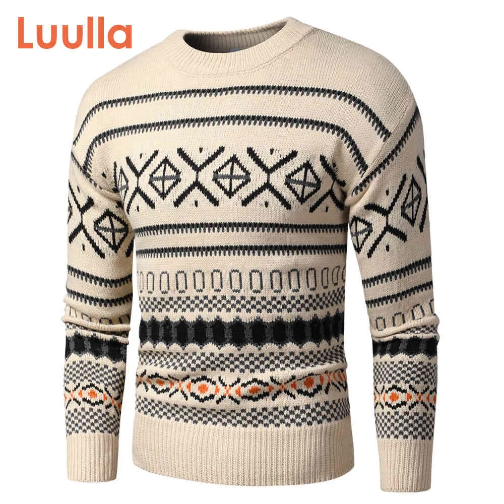 Höst vintage stil akryl varm jacquard pullovers män vinter o-neck mode tjock check mönster tröja