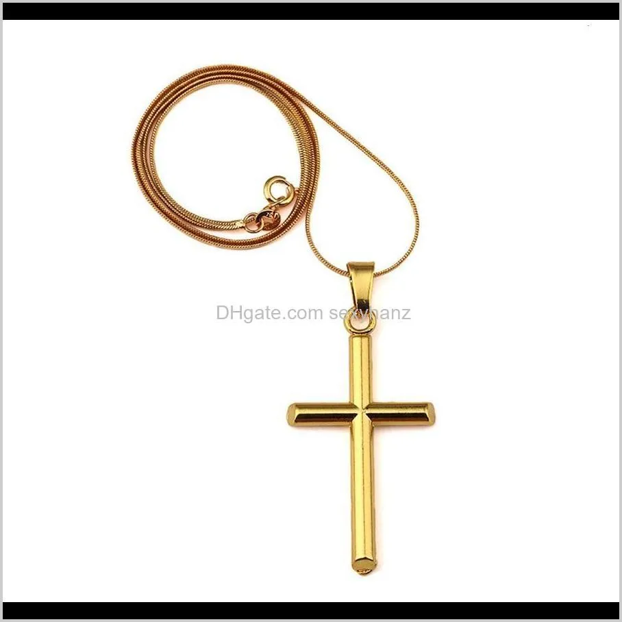 mens gold silver cross necklace hip hop music jewelry charm fashion 18k gold jesus pendant necklaces stainless steel chain trendy for