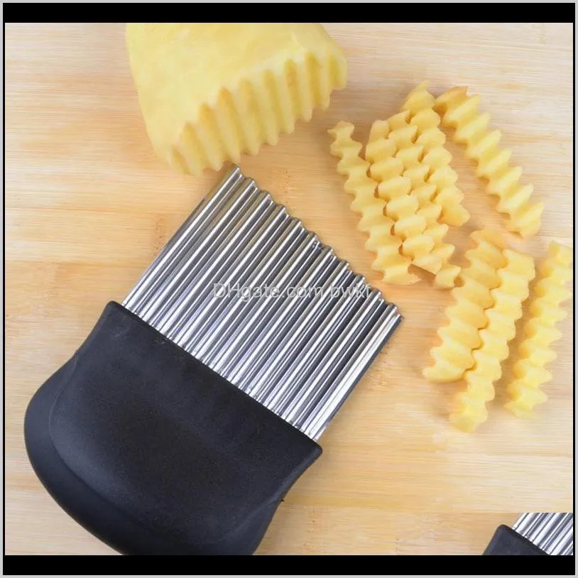 stainless steel potato chip wavy cutter vegetable slicer fruit chopping knife cooking tool kitchen gadget fancy strip cutter 201201