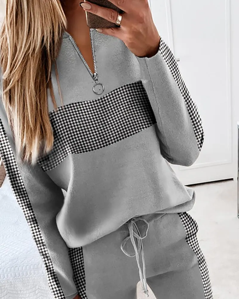 Designer women Grey patchwork tracksuits zipper print long sleeve hoodies tops+pants two piece set outfits casual jogging suits plus size clothes costume mujer