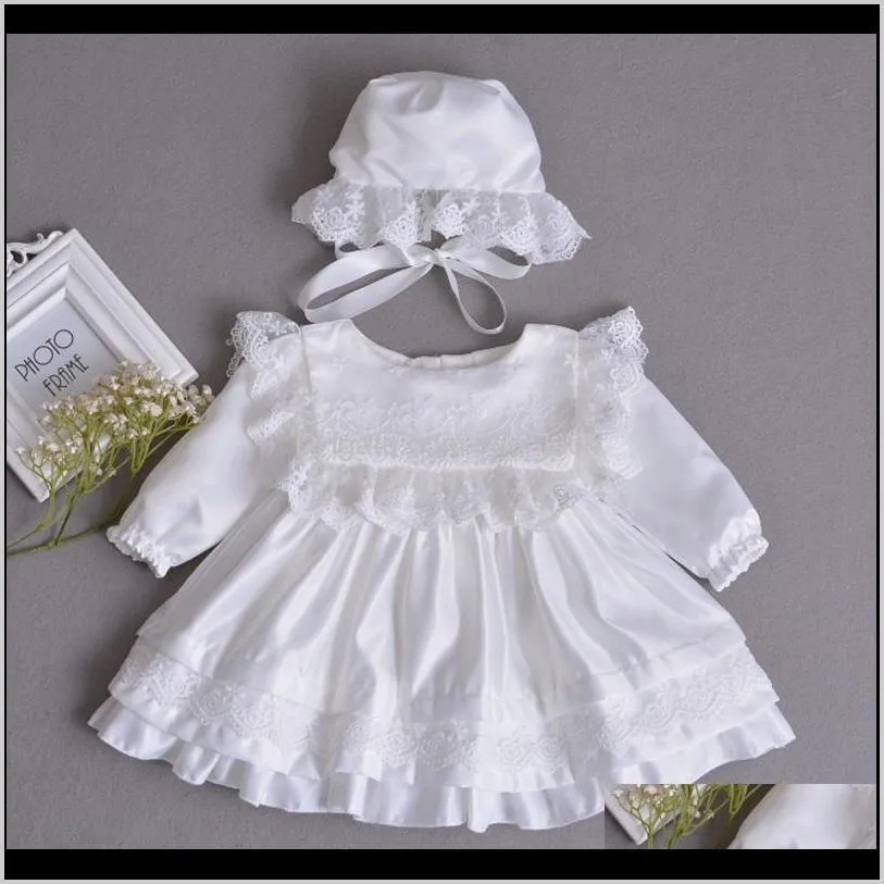 Kids Girl Dress Infant Girls Wedding Baptism 100% Cotton Dress+Cap Kids New 2Pcs Set Girls Infant Clothes Baptism Dresses