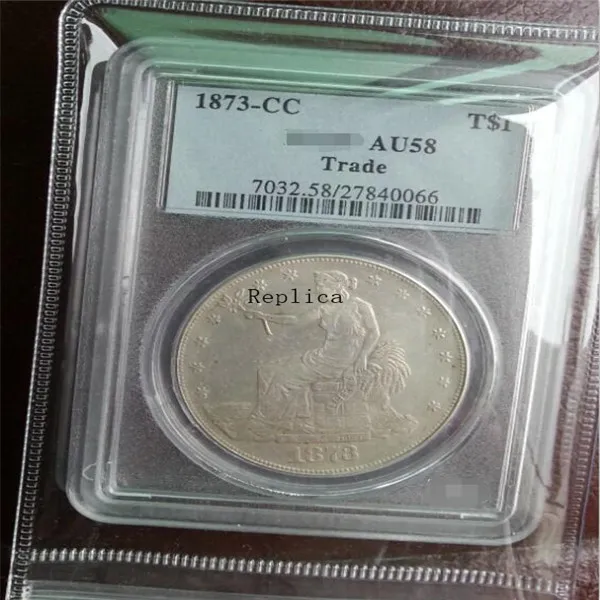 PCGS One Dollar Trade Silver 1873-CC äkta AU58 1875-S MS64 1881 PR63 PR65230N