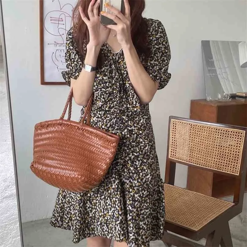 Casual Slim High Waist Sommar Söt Vintage All Match Loose Retro Office Lady Streetwear Femme Dresses Vestidos 210525