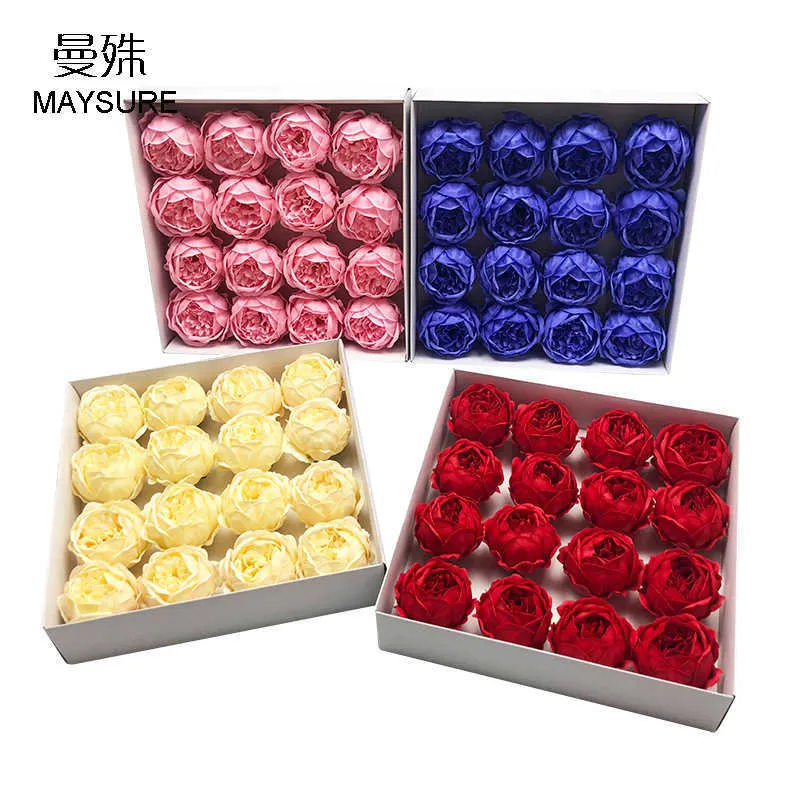 16 adet / kutu 9 cm Sabun Şakayık Yapay Gül Çiçek Baş Sabun Çiçek Kafası Sevgililer Günü Hediyesi Için Aşk Hediye DIY Düğün Ev Dekor Q0826