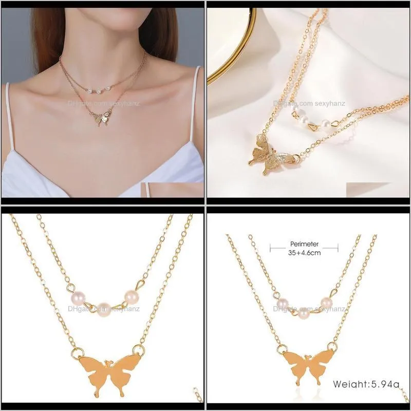 women layered necklace faux pearl butterfly clavicle chain girls daily wearing choker charming necklace jewelry accessory gifts