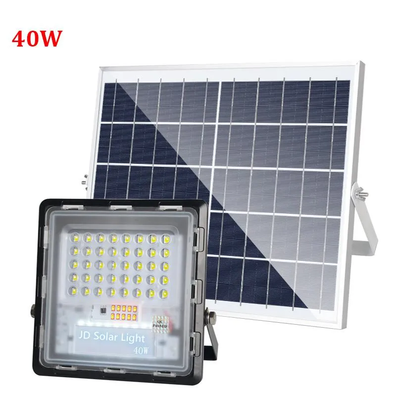 Solar Powered Flood Lamp 40w 70W 120W 200W 300W Spotlight Outdoor IP67 Vattentät Garden Light 3030 Rensa lins