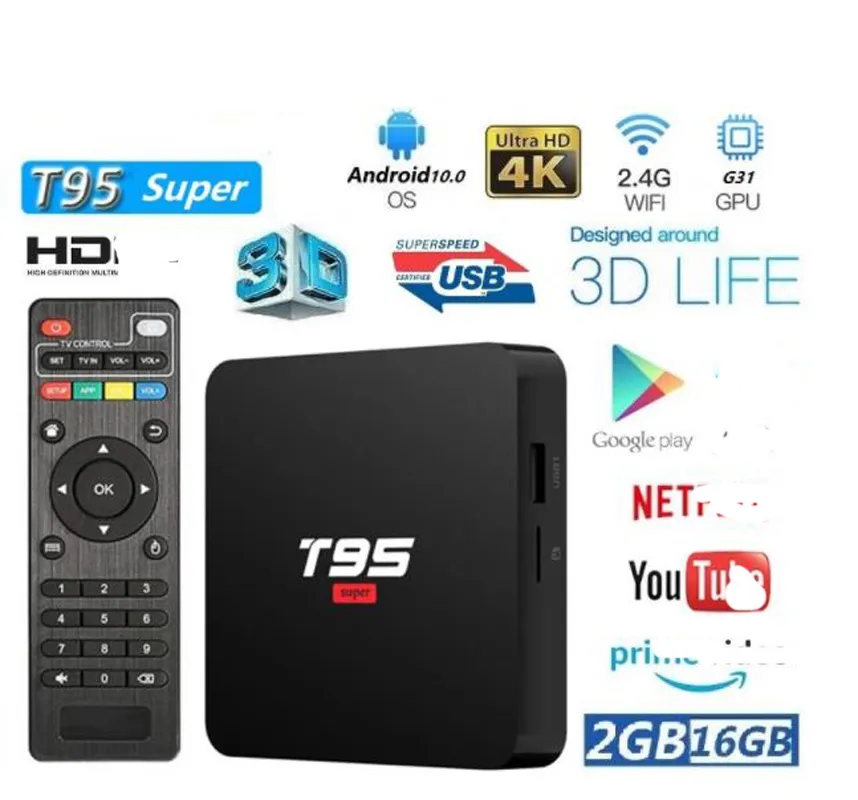 T95 Super Android 10.0 Smart TV Box Set Top Allwinner H3 GPU G31 2G 16G 2.4G WIFI Wireless 4K HD Media Player X96Q