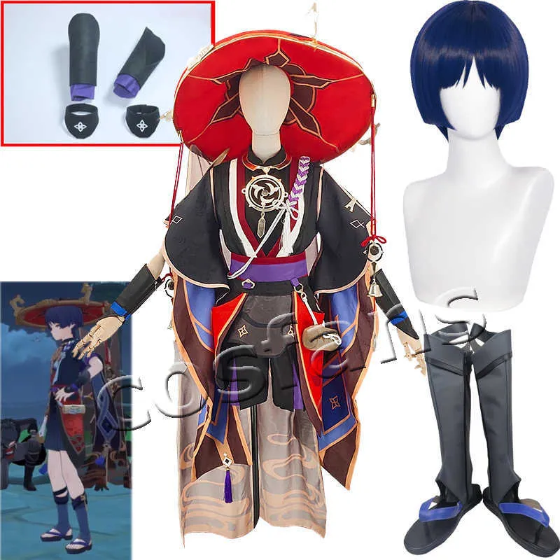 Genshin Impact Scaramouche Cosplay Kostüme Spielanzug Batlle Outfit Uniform Genshin Impact Scaramouche Cosplay Perücke Partykleid Y0903