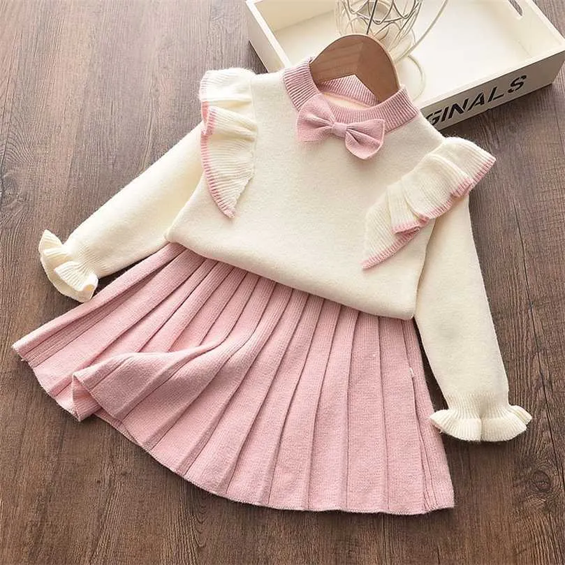 Melario Girls Sweater Dress Otoño Invierno Tops y Princess Outfits Kids Knitted 2Pcs Toddler 211104