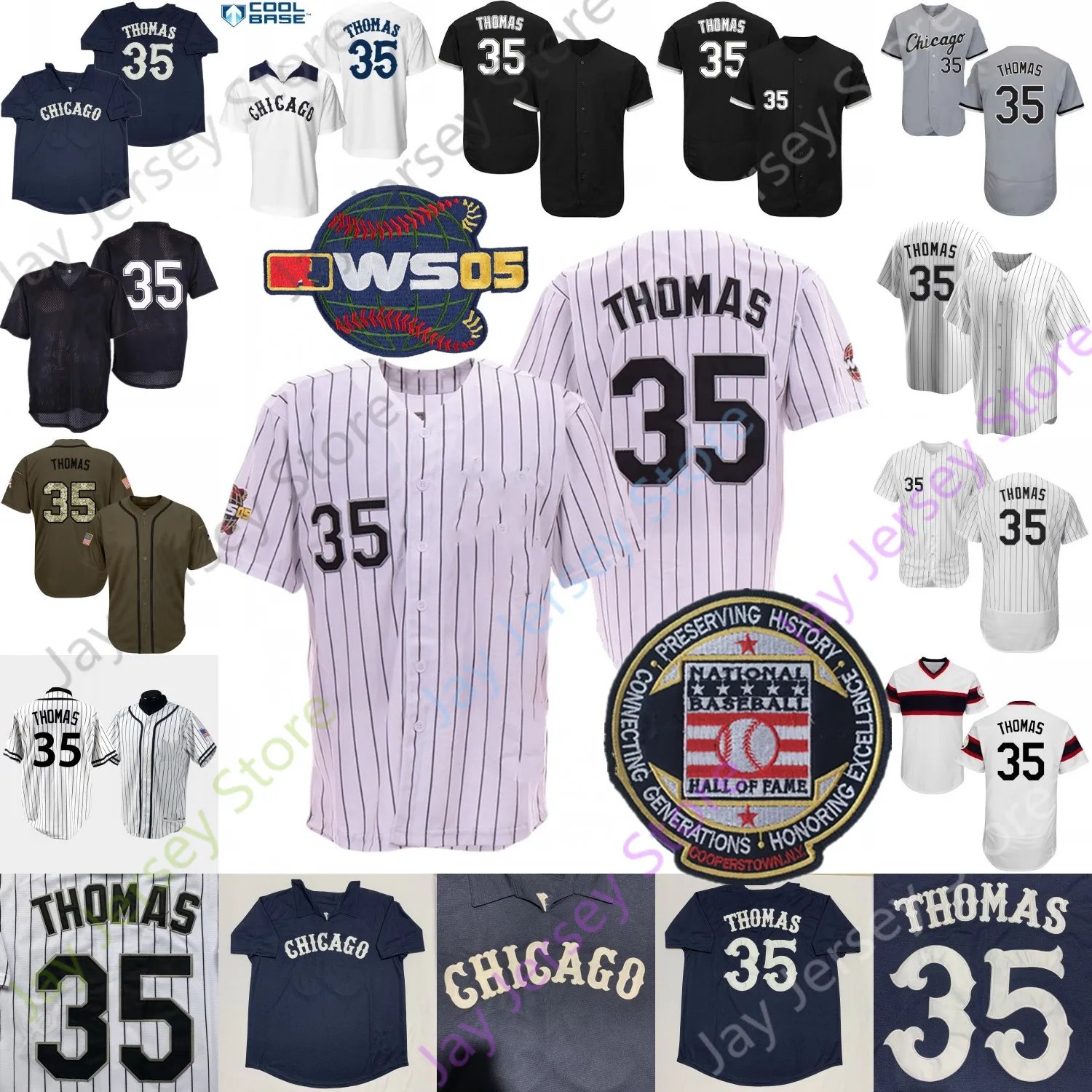 Frank Thomas Jersey 2005 WS Pinstripe Cooperstown Hall Of Fame Patch Vintage 1990 Turn Back Mesh BP Black Navy Pull Pinstripe White Women