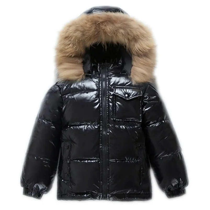 소년 의류를위한 패션 겨울 다운 재킷 어린이 의류 두꺼운 겉옷 코트 진짜 모피 후드 아이들 1-16Y 210916