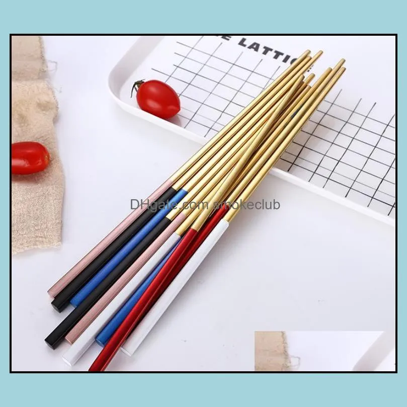 DHL 304 Stainless Steel Chopsticks Gold Black Silver Square Chopsticks Bar Restaurant Kitchen Supplies Christmas Party Utensil SN4149