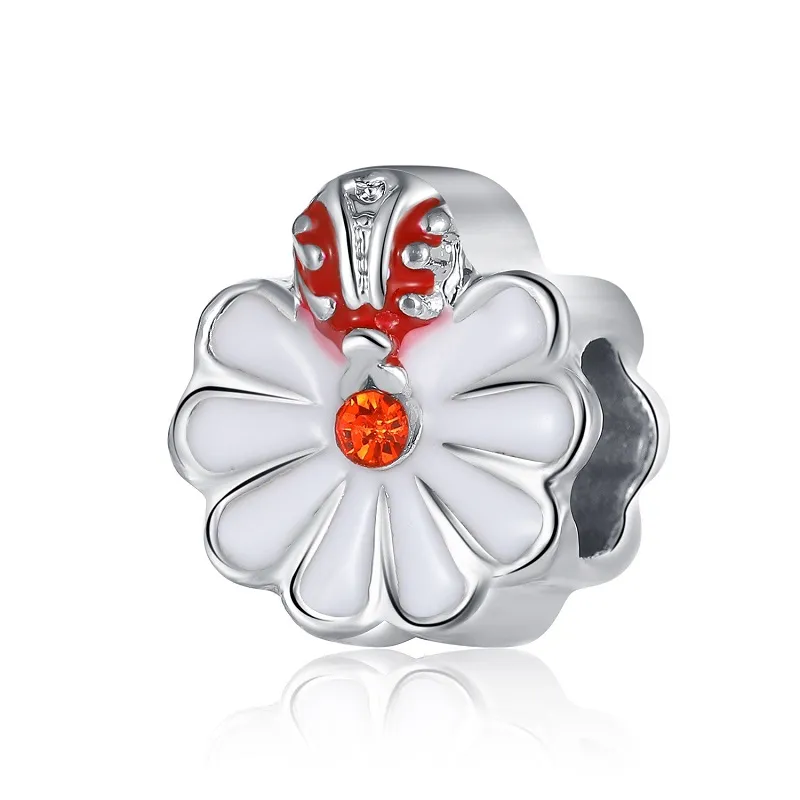Fit Pandora Charm Bracelet European Ladybug Flower Plata Charms Beads Cadena de serpiente de bricolaje para mujeres Joyería de collar de brazalete