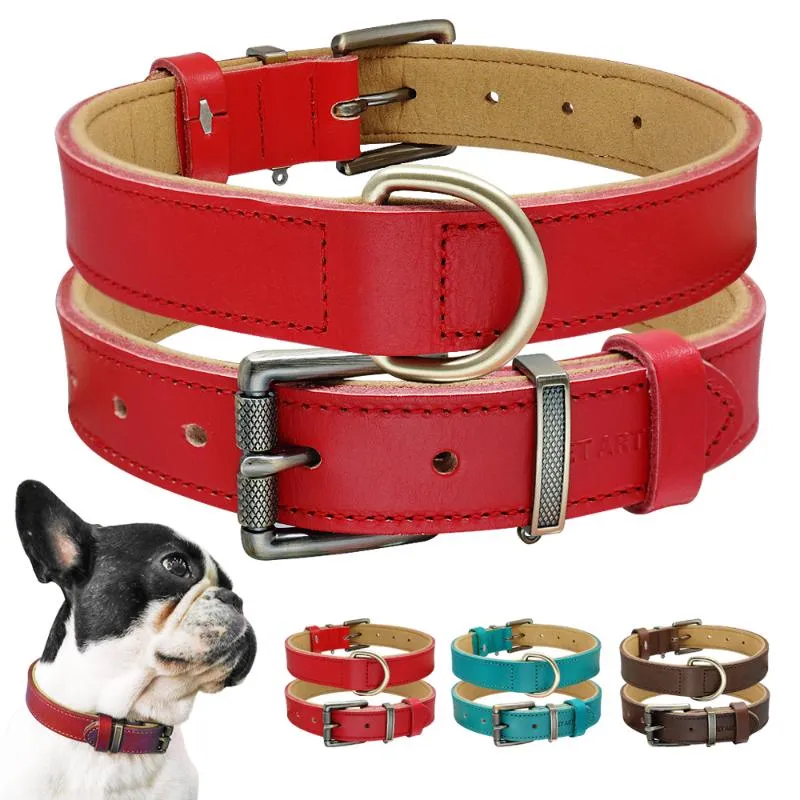 Dog Collars & Leashes Luxury Real Leather Collar Soft Padded Pet Perro Adjustable For Medium Large Dogs Labrador K9 Walking Training