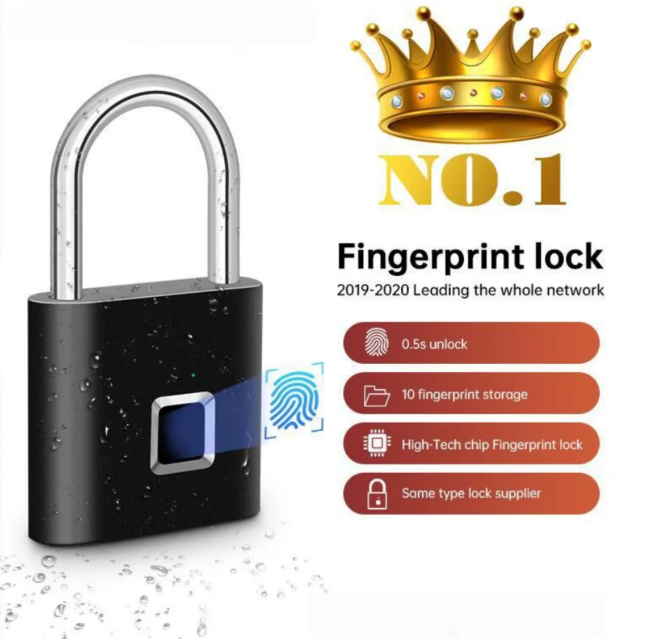 Vingerafdruk Smart Hangslot Keyless USB Oplaadbare deurslot Quick Ontgrendel Zinklegering Metalen Zelfontwikkelende chip