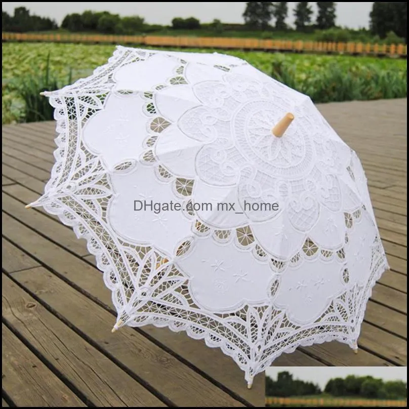 Umbrellas Sun Umbrella Cotton Embroidery Bridal White Ivory Lace Parasol Decorative For Wedding