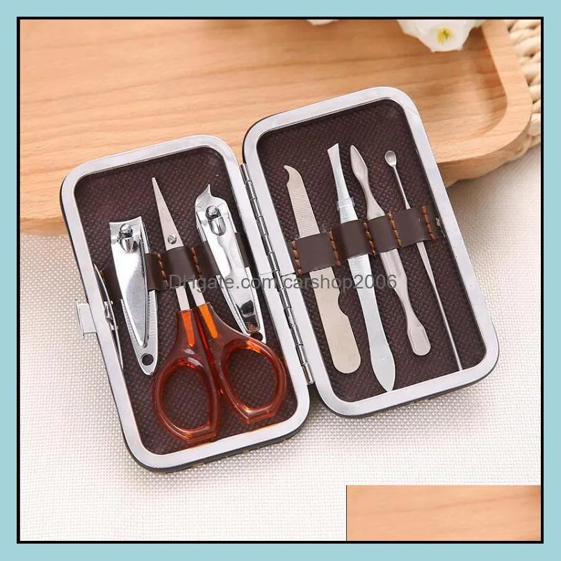 7Pcs Nails Clipper Kit Manicure Set Stainless Steel Clippers Trimmers Pedicure Scissor Nail Clipper Sets Manicure Set Beauty Tool DBC