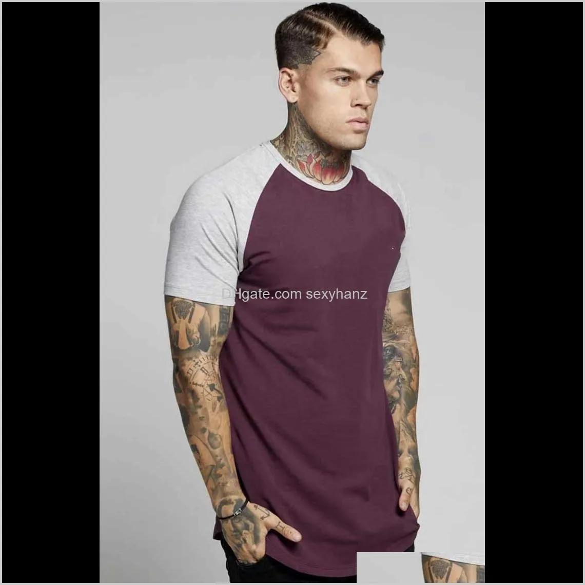 men summer t-shirts white green men casual hip hop irregular curved hem short sleeved t-shirts m-2xl