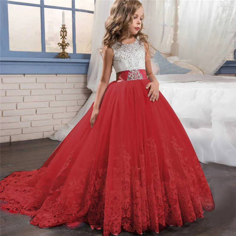 Fancy Kids Dresses For Girls Teenager Bridesmaid Elegant PrincWedding Lace DrVestido Party Formal Wear 8 10 12 14 Years X0803